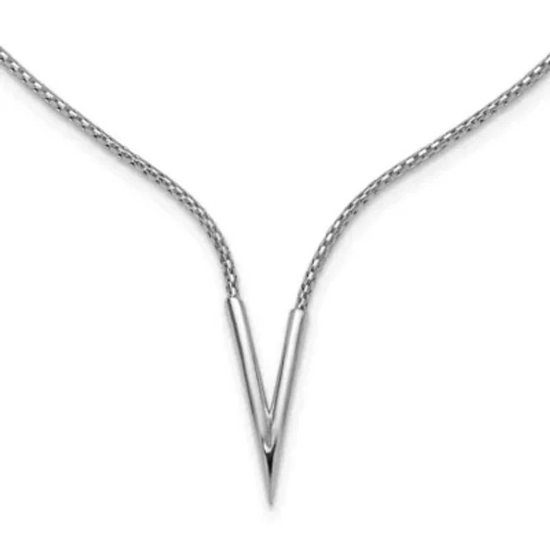 Sterling Silver Rhodium-plated Polished V with 2-inch Extension Necklace