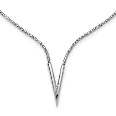 Sterling Silver Rhodium-plated Polished V with 2-inch Extension Necklace