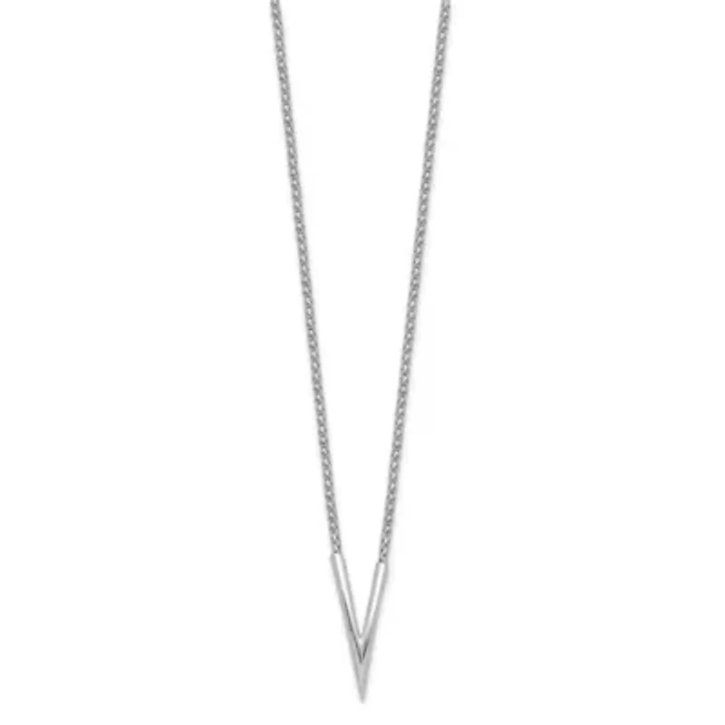 Sterling Silver Rhodium-plated Polished V with 2-inch Extension Necklace