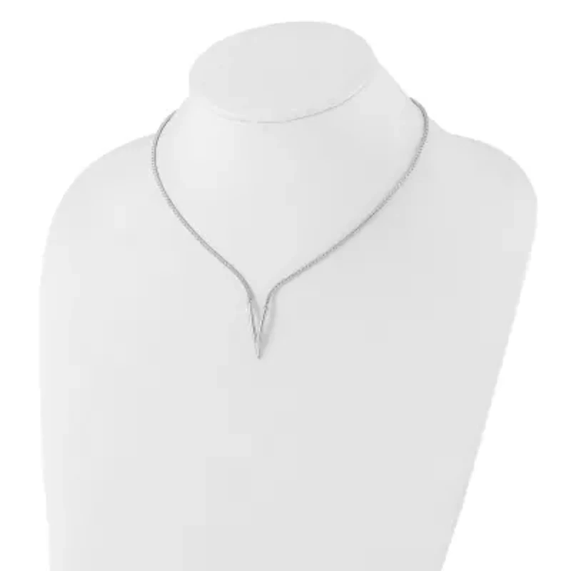 Sterling Silver Rhodium-plated Polished V with 2-inch Extension Necklace
