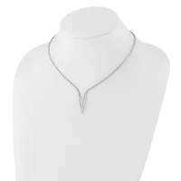 Sterling Silver Rhodium-plated Polished V with 2-inch Extension Necklace