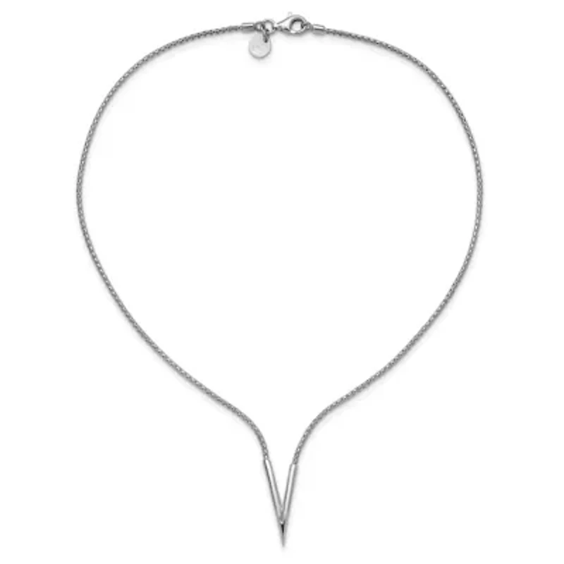 Sterling Silver Rhodium-plated Polished V with 2-inch Extension Necklace