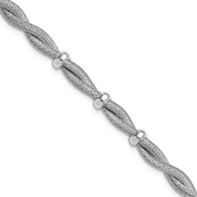 Sterling Silver Rhodium-plated Polished Braided with 1" Extender Bracelet
