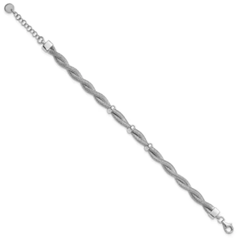 Sterling Silver Rhodium-plated Polished Braided with 1" Extender Bracelet