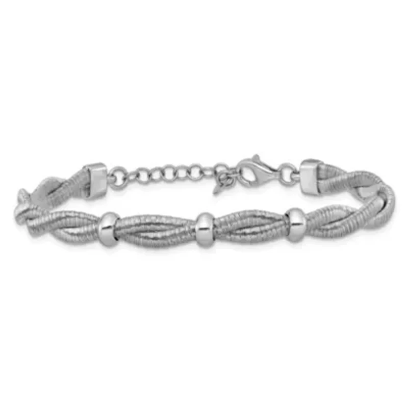 Sterling Silver Rhodium-plated Polished Braided with 1" Extender Bracelet