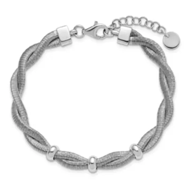 Sterling Silver Rhodium-plated Polished Braided with 1" Extender Bracelet
