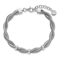 Sterling Silver Rhodium-plated Polished Braided with 1" Extender Bracelet