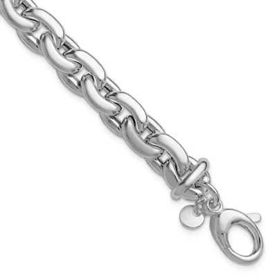 Sterling Silver Rhodium-plated Polished Cable Link with 0.5" Extender Bracelet
