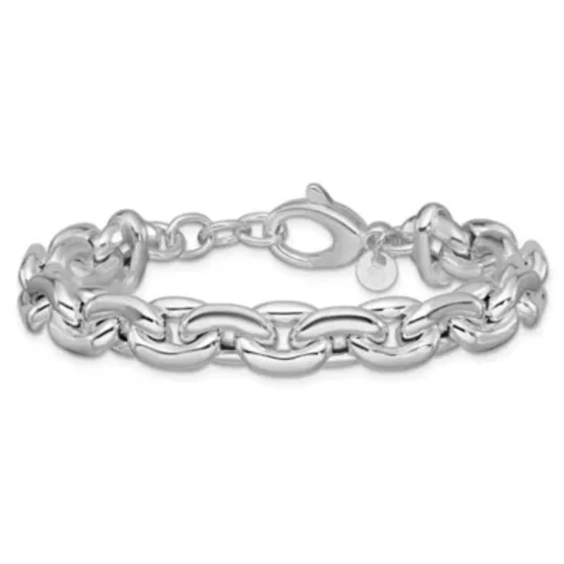 Sterling Silver Rhodium-plated Polished Cable Link with 0.5" Extender Bracelet