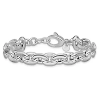 Sterling Silver Rhodium-plated Polished Cable Link with 0.5" Extender Bracelet
