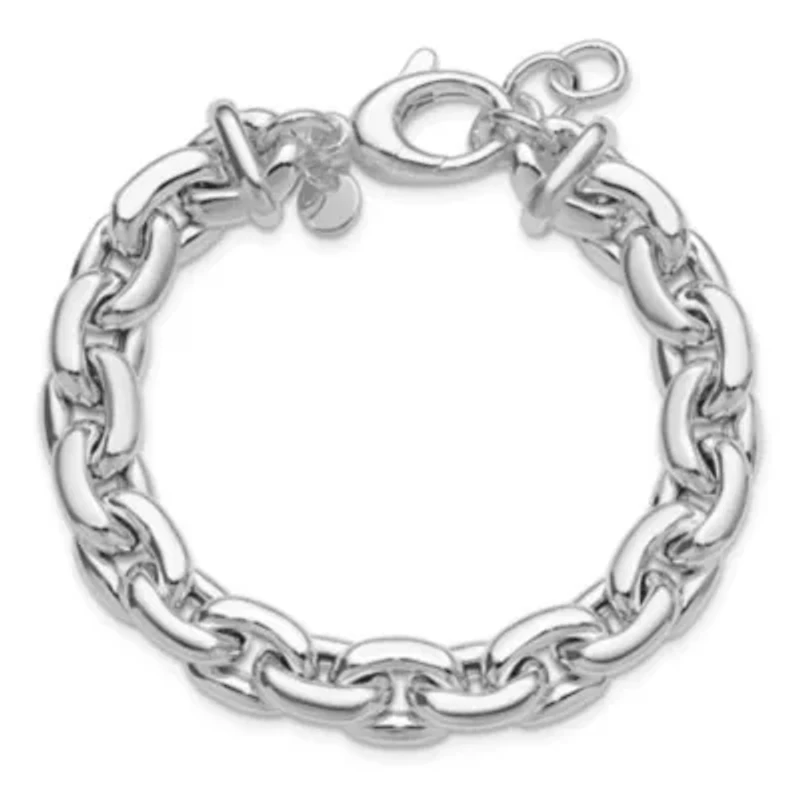 Sterling Silver Rhodium-plated Polished Cable Link with 0.5" Extender Bracelet