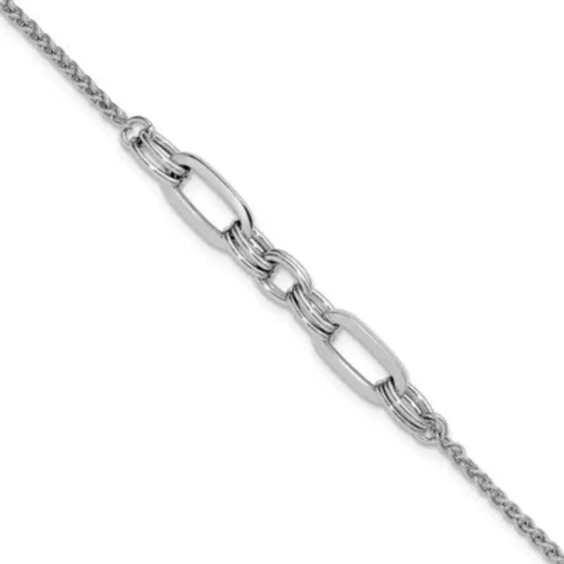 Sterling Silver Rhodium-plated Fancy Oval Links with 1" Extender Bracelet