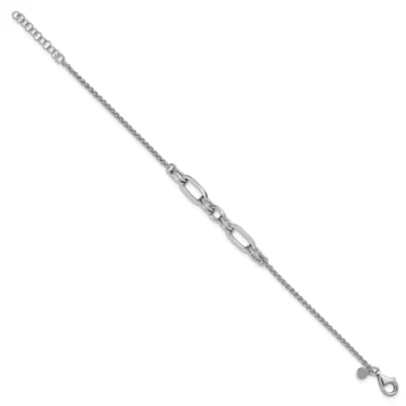 Sterling Silver Rhodium-plated Fancy Oval Links with 1" Extender Bracelet