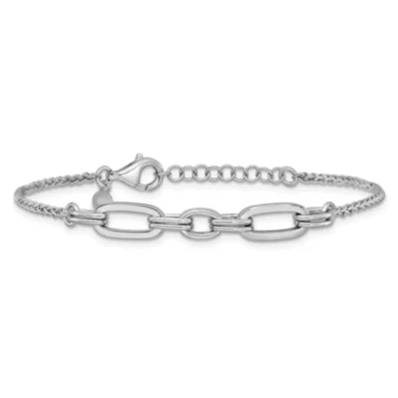 Sterling Silver Rhodium-plated Fancy Oval Links with 1" Extender Bracelet
