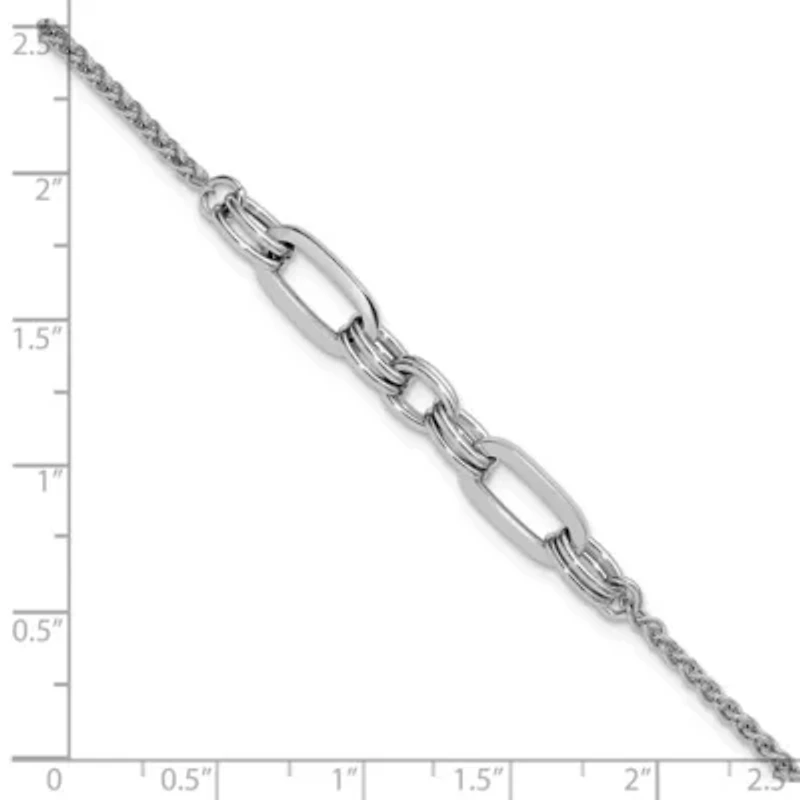 Sterling Silver Rhodium-plated Fancy Oval Links with 1" Extender Bracelet