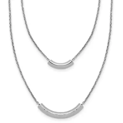 Sterling Silver Rhodium-plated Polished/Textured 2-strand Curved Bar with 2" Extender Necklace