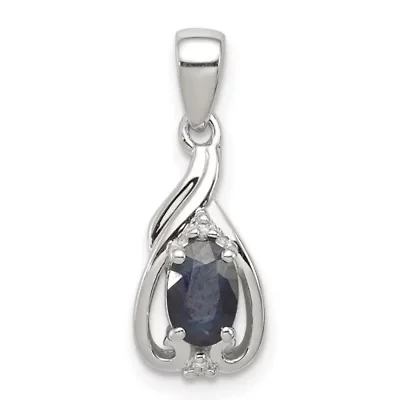 5/8 ct. t.w. Sapphire and 0.01 ct. t.w. Diamond Oval Pendant in Rhodium-plated Sterling Silver