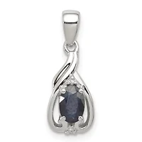 5/8 ct. t.w. Sapphire and 0.01 ct. t.w. Diamond Oval Pendant in Rhodium-plated Sterling Silver
