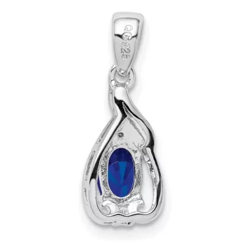 5/8 ct. t.w. Sapphire and 0.01 ct. t.w. Diamond Oval Pendant in Rhodium-plated Sterling Silver