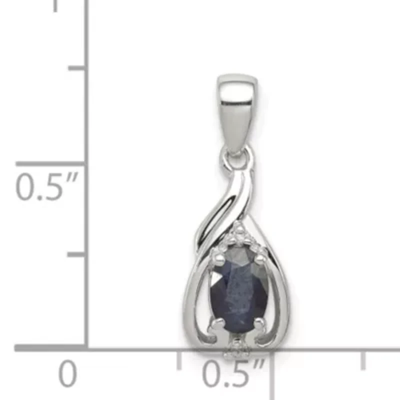 5/8 ct. t.w. Sapphire and 0.01 ct. t.w. Diamond Oval Pendant in Rhodium-plated Sterling Silver