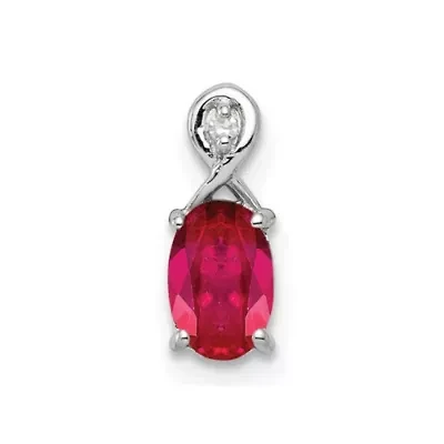 5/8 ct. t.w. Ruby and 0.004 ct. t.w. Diamond Oval Pendant in Rhodium-plated Sterling Silver