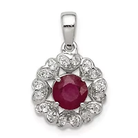 1.39 ct. t.w. Ruby and 5/8 ct. t.w. White Topaz Pendant in Rhodium-plated Sterling Silver