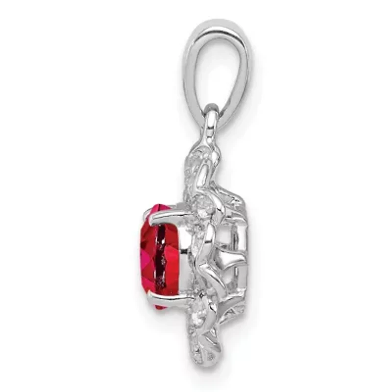 1.39 ct. t.w. Ruby and 5/8 ct. t.w. White Topaz Pendant in Rhodium-plated Sterling Silver