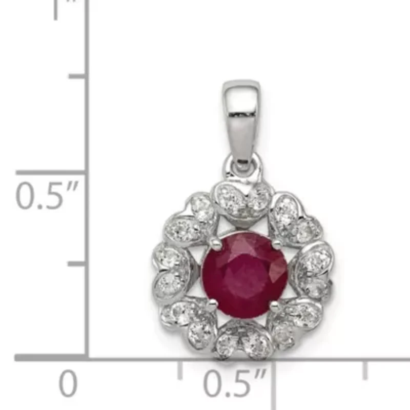 1.39 ct. t.w. Ruby and 5/8 ct. t.w. White Topaz Pendant in Rhodium-plated Sterling Silver