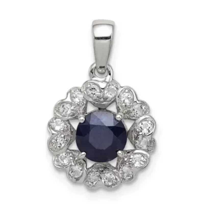 1.24 ct. t.w. Sapphire and 5/8 ct. t.w. White Topaz Pendant in Rhodium-plated Sterling Silver