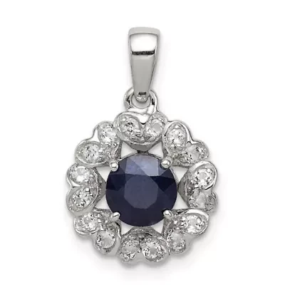 1.24 ct. t.w. Sapphire and 5/8 ct. t.w. White Topaz Pendant in Rhodium-plated Sterling Silver