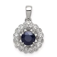 1.24 ct. t.w. Sapphire and 5/8 ct. t.w. White Topaz Pendant in Rhodium-plated Sterling Silver