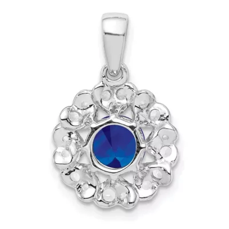 1.24 ct. t.w. Sapphire and 5/8 ct. t.w. White Topaz Pendant in Rhodium-plated Sterling Silver