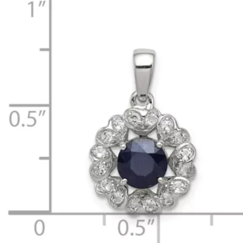 1.24 ct. t.w. Sapphire and 5/8 ct. t.w. White Topaz Pendant in Rhodium-plated Sterling Silver