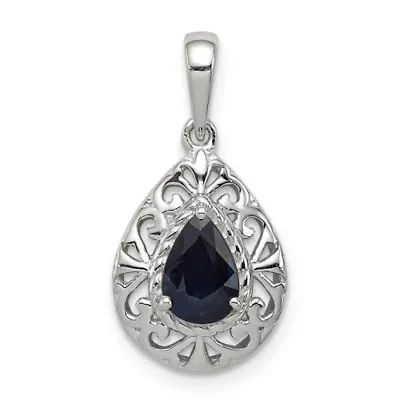 7/8 ct. t.w. Sapphire Teardrop Pendant in Rhodium-plated Sterling Silver