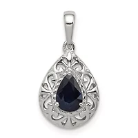 7/8 ct. t.w. Sapphire Teardrop Pendant in Rhodium-plated Sterling Silver