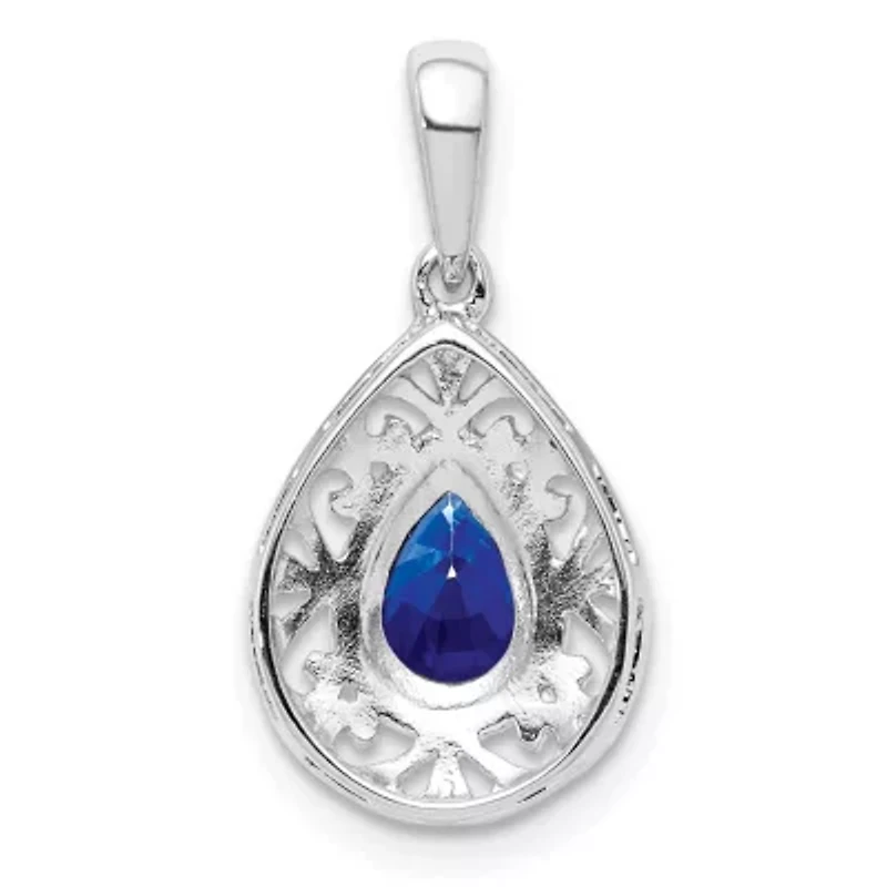 7/8 ct. t.w. Sapphire Teardrop Pendant in Rhodium-plated Sterling Silver