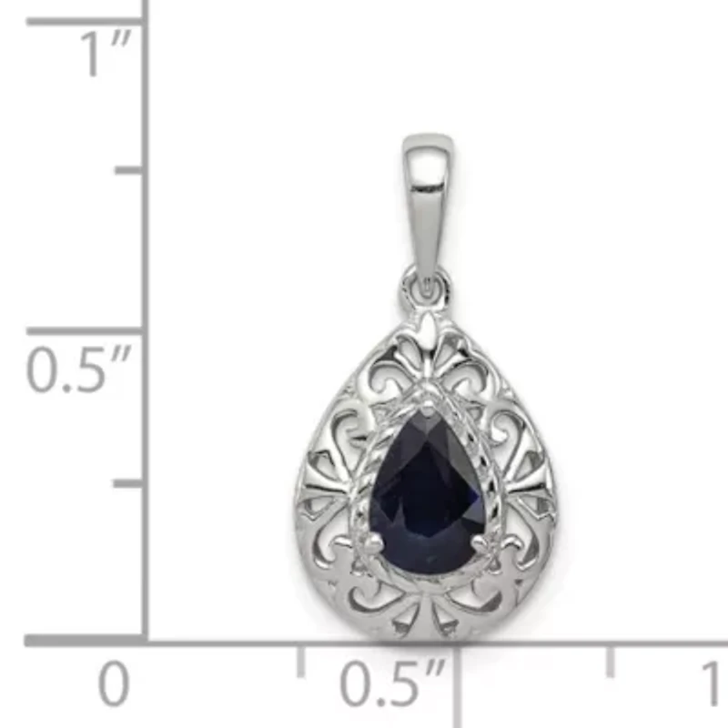 7/8 ct. t.w. Sapphire Teardrop Pendant in Rhodium-plated Sterling Silver