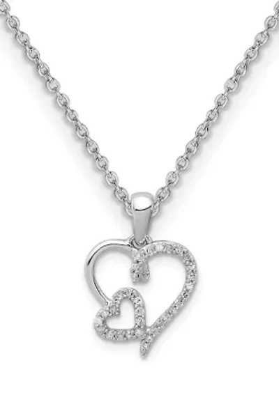 1/8 ct. t.w. Diamond Double Heart Pendant with 18 Inch Chain in Rhodium Plated Sterling Silver