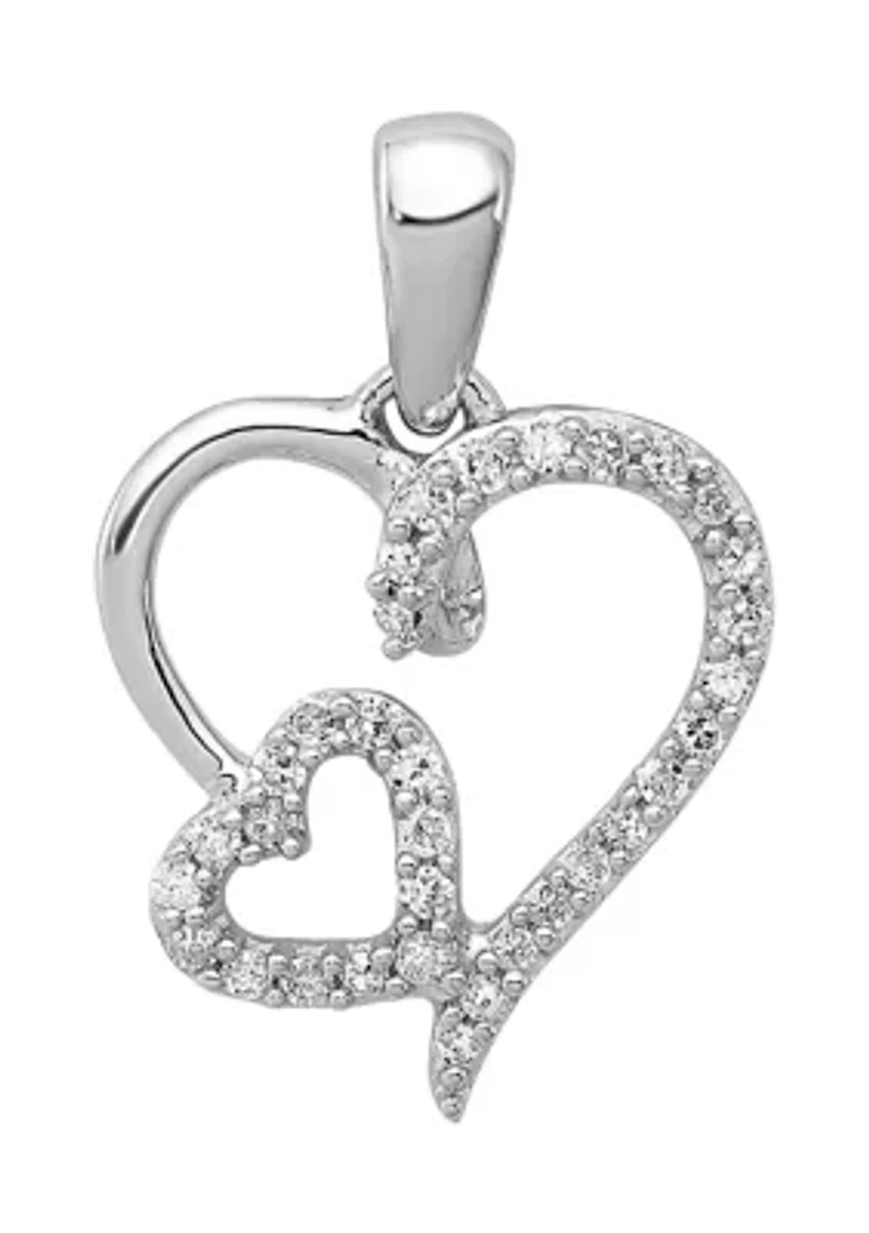 1/8 ct. t.w. Diamond Double Heart Pendant with 18 Inch Chain in Rhodium Plated Sterling Silver