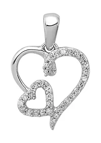1/8 ct. t.w. Diamond Double Heart Pendant with 18 Inch Chain in Rhodium Plated Sterling Silver