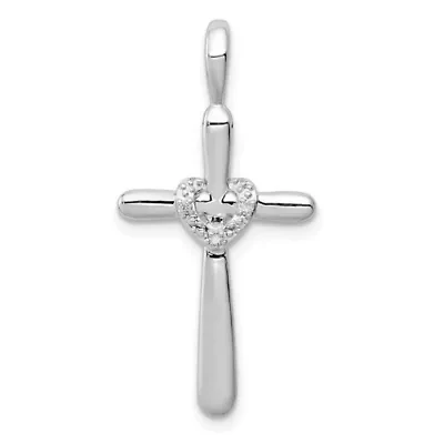 0.009 ct. t.w. Diamond Cross with Heart Pendant in Rhodium-plated Sterling Silver