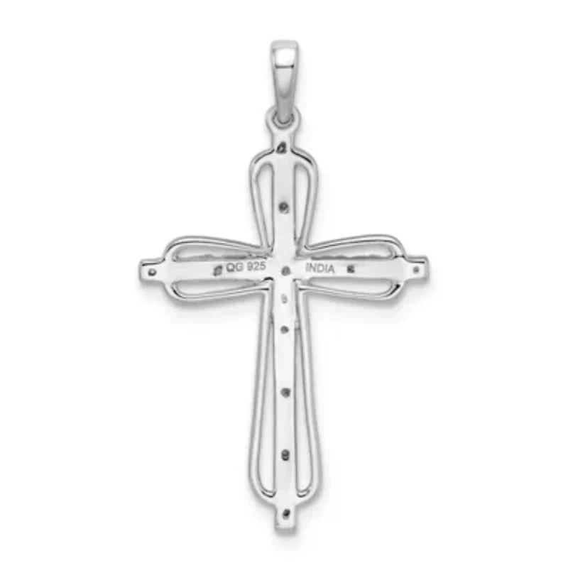 0.055 ct. t.w. Diamond Cross Pendant in Rhodium-plated Sterling Silver