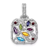 1/8 ct. t.w. Blue Topaz, 1/10 ct. t.w. Amethyst, 1/10 ct. t.w. Citrine, 3/4 ct. t.w. Peridot, 1/10 ct. t.w. Rhodolite Garnet, 0.058 ct. t.w. Iolite and 1/8 ct. t.w. Garnet Pendant in Rhodium-plated Sterling Silver