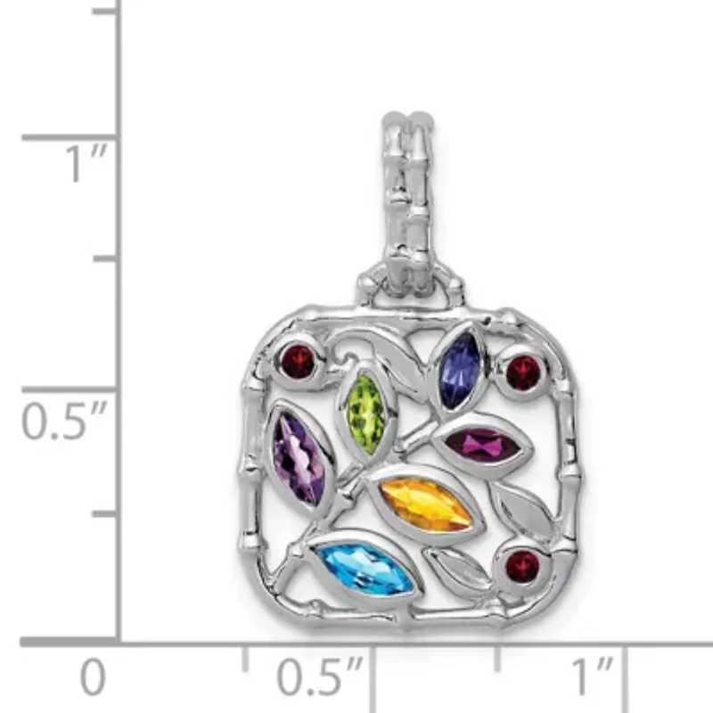 1/8 ct. t.w. Blue Topaz, 1/10 ct. t.w. Amethyst, 1/10 ct. t.w. Citrine, 3/4 ct. t.w. Peridot, 1/10 ct. t.w. Rhodolite Garnet, 0.058 ct. t.w. Iolite and 1/8 ct. t.w. Garnet Pendant in Rhodium-plated Sterling Silver