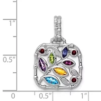 1/8 ct. t.w. Blue Topaz, 1/10 ct. t.w. Amethyst, 1/10 ct. t.w. Citrine, 3/4 ct. t.w. Peridot, 1/10 ct. t.w. Rhodolite Garnet, 0.058 ct. t.w. Iolite and 1/8 ct. t.w. Garnet Pendant in Rhodium-plated Sterling Silver