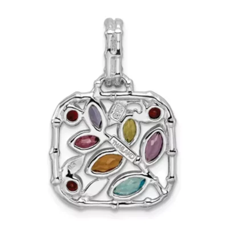 1/8 ct. t.w. Blue Topaz, 1/10 ct. t.w. Amethyst, 1/10 ct. t.w. Citrine, 3/4 ct. t.w. Peridot, 1/10 ct. t.w. Rhodolite Garnet, 0.058 ct. t.w. Iolite and 1/8 ct. t.w. Garnet Pendant in Rhodium-plated Sterling Silver