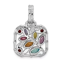 1/8 ct. t.w. Blue Topaz, 1/10 ct. t.w. Amethyst, 1/10 ct. t.w. Citrine, 3/4 ct. t.w. Peridot, 1/10 ct. t.w. Rhodolite Garnet, 0.058 ct. t.w. Iolite and 1/8 ct. t.w. Garnet Pendant in Rhodium-plated Sterling Silver