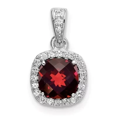 1.08 ct. t.w. Garnet and 1/8 ct. t.w. Lab Created Sapphire Pendant in Rhodium-plated Sterling Silver