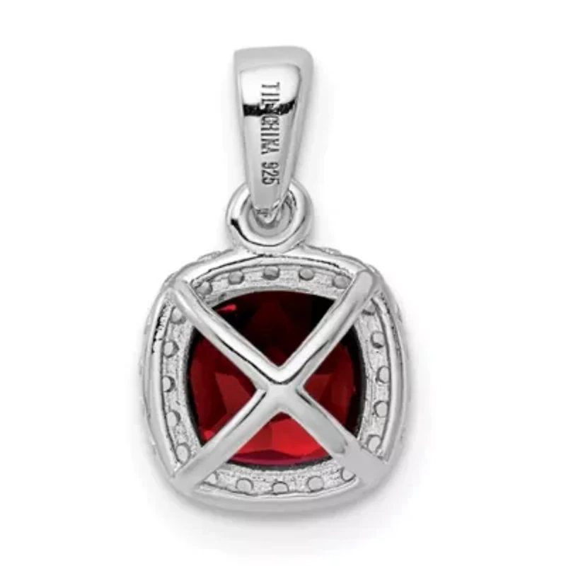 1.08 ct. t.w. Garnet and 1/8 ct. t.w. Lab Created Sapphire Pendant in Rhodium-plated Sterling Silver