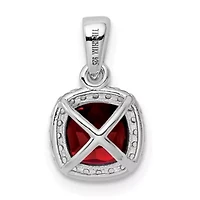 1.08 ct. t.w. Garnet and 1/8 ct. t.w. Lab Created Sapphire Pendant in Rhodium-plated Sterling Silver